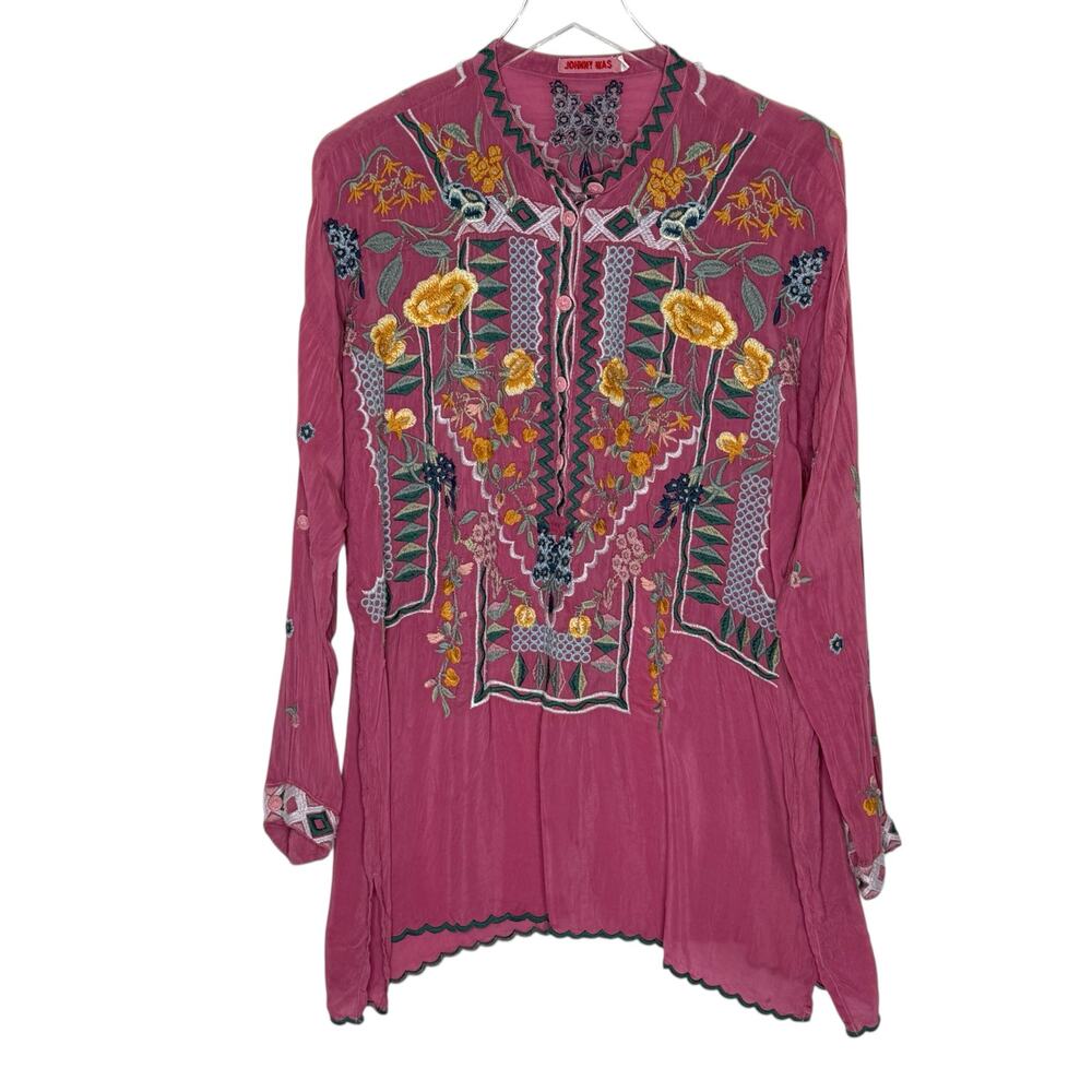 Johnny Was Faylin Embroidered Tunic S Oversized Floral Boho Relaxed Pink